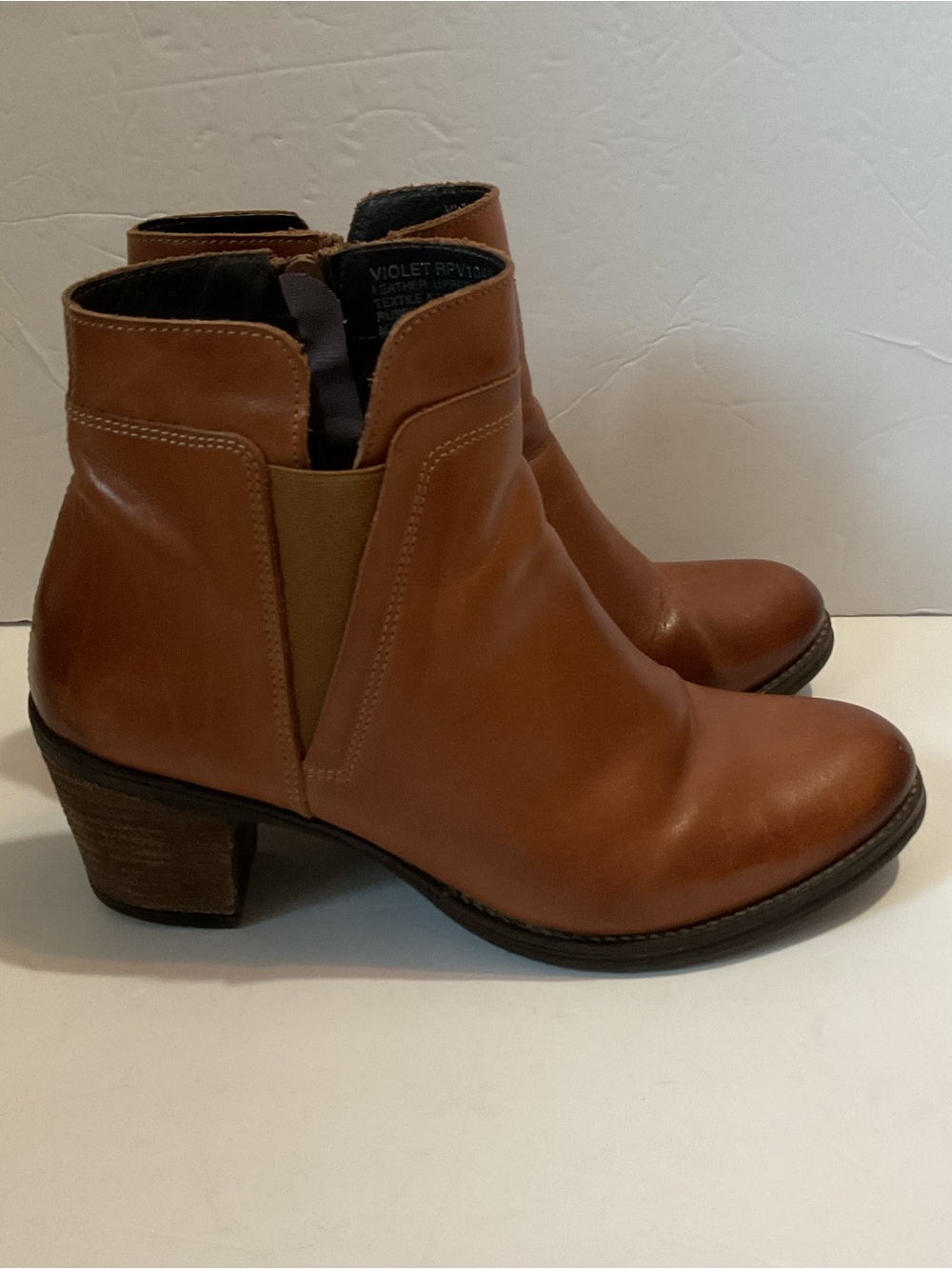 Umberto Raffini Leather Ankle Cognac Round Toe Block Heel 3” Boots Chelsea Sz 10